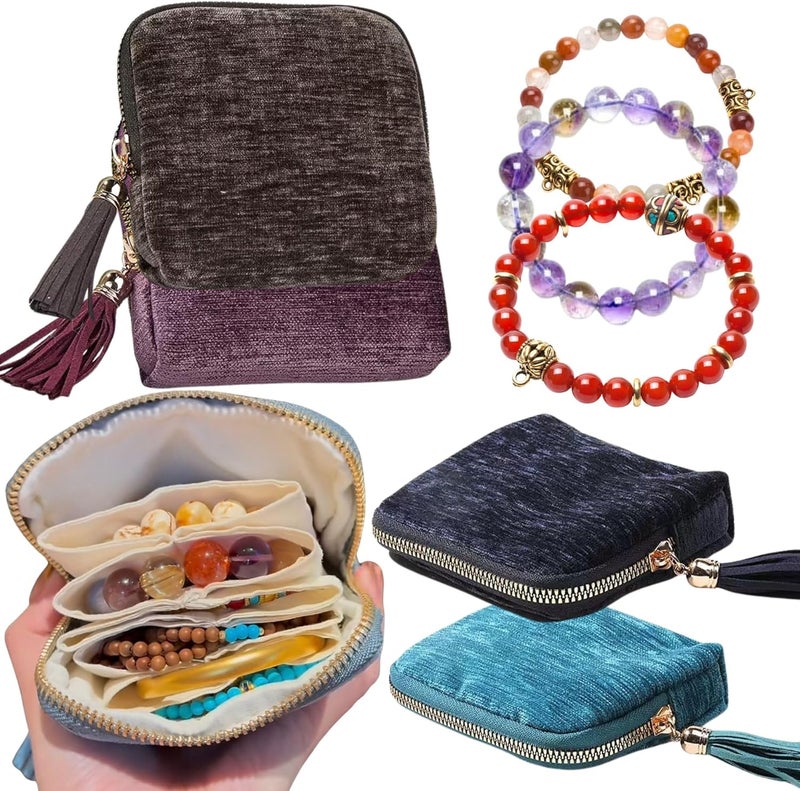 CHIMORY 2026 Travel Jewelry Case Organizer, Portable Travel Jewelry Organizer, Jewelry Pouch for Journey Rings Crystal Bracelet & Bangle Organizer with Tassel Zipper, Valentines Day Gifts for Women, Navy Blue - Image 1